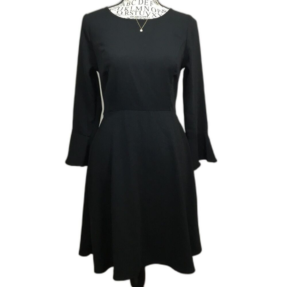 Black bell sleeve witchy knee length dress smocked back witchy witchcore XS
